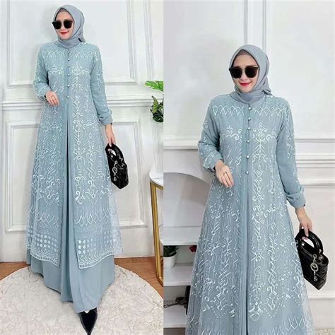 Jual Vallina Outfit Sabrina Maxy Dress Brokat Layering Gamis Muslim