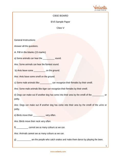 Cbse Sample Paper For Class 5 Evs With Solutions Mock Paper 1