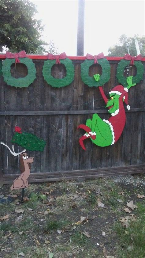 Handmade Christmas Grinch Swinging Fron Light Up Wreaths And Max With Light Up Christmas Yard