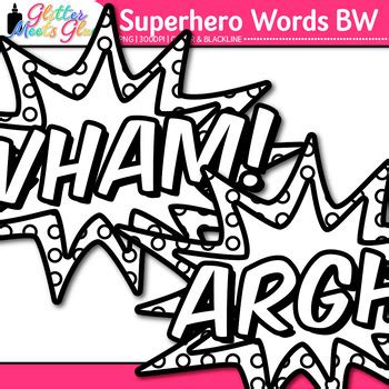 Black And White Superhero Words Clipart