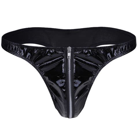 Sexy Men Lingerie Black Faux Leather Color Thongs Male Underwear