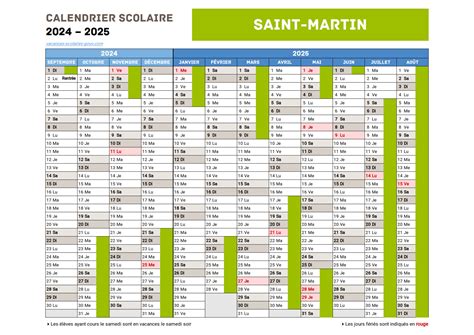 SAINT MARTIN Calendrier Scolaire 2025 2026 Officiel 2025 2026