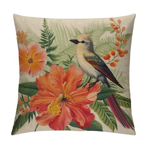 Ulloord Farmhouse Burlap Pillow Covers X Watercolor Bird