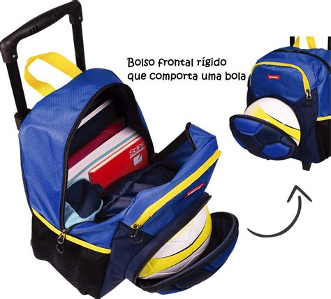 Mochila Infantil Futebol Bola Escolar Grande Rodinha Carrinho Azul