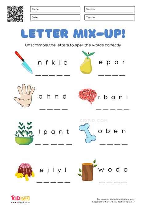 Unscramble The Letters Worksheets for Kids - Kidpid