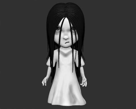 Chica De Terror De Personaje De Dibujos Animados De Miedo Con Renderizado 3d De Cabello Negro