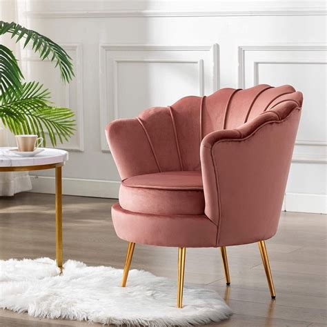 DAGONHIL Pink Velvet Accent Chair For Living Room Lounge Chair For