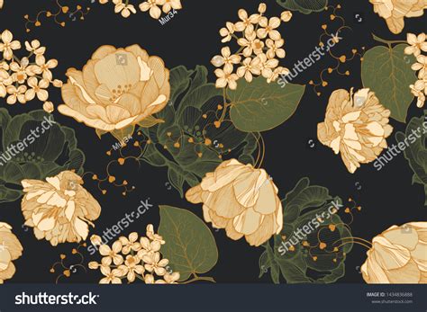 Floral Vintage Seamless Pattern With Roses Tulips And Lilac Hand