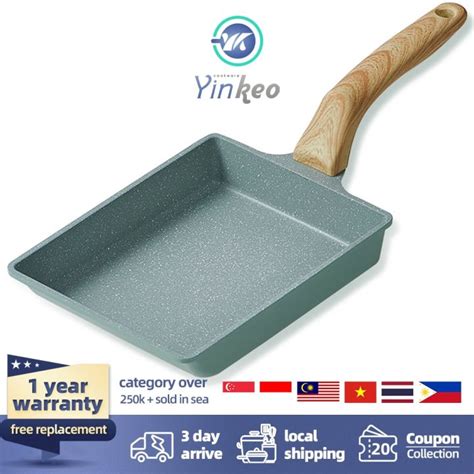 Yinkeo Non Stick Tamagoyaki Pan Kawali Flat Frying Pan Cooking Egg For