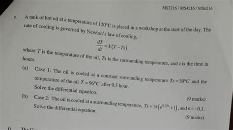 Solved A Tank Of Hot Oil At A Temperature Of C Is Chegg