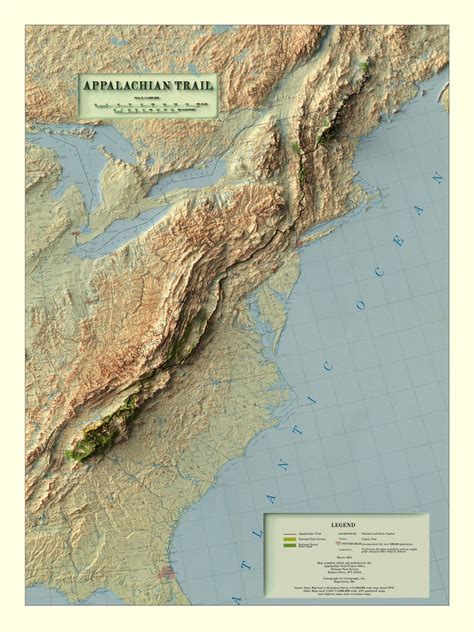 Appalachian Trail Map, Appalachian Trail Shaded Relief Map, Appalachian ...