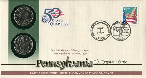 22 1999 P D Pennsylvania State Quarters First Day Cover Mint