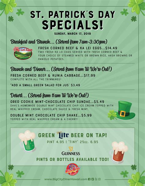 Bcd St Patricks Day Menu 2019 Big City Diner Hawaii