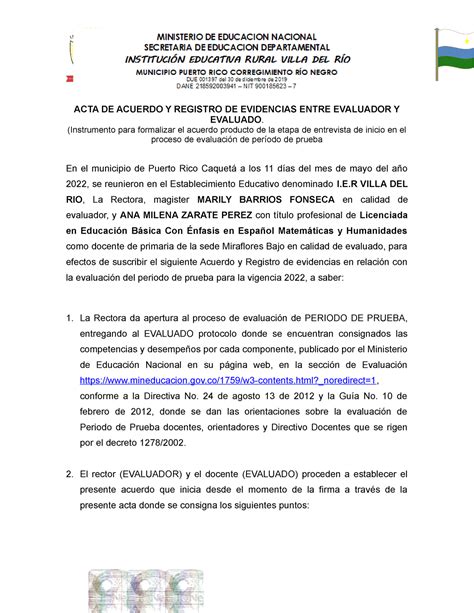 ACTA Evaluacion Periodo De Prueba ACTA DE ACUERDO Y REGISTRO DE