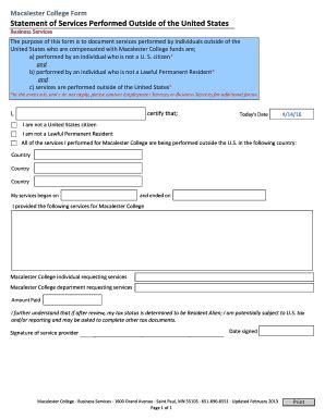Fillable Online Macalester Macalester College Form Statement Of