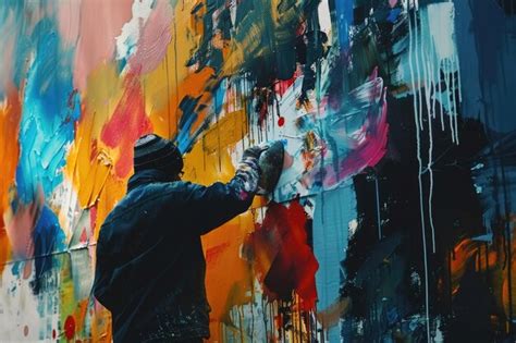 Premium Photo Street Artist Painting A Mural With Dynamic Strokes