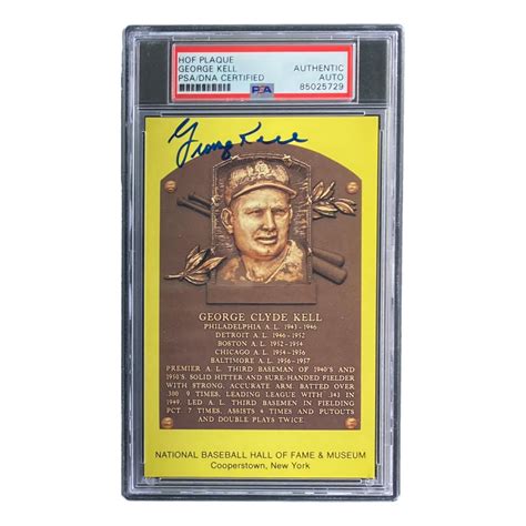 George Kell Signed Hall Of Fame Plaque Postcard PSA Pristine Auction