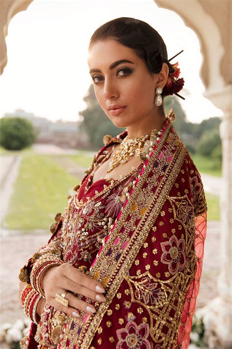 Red Pakistani Bridal Dress In Embellished Gown Style Nameera By Farooq