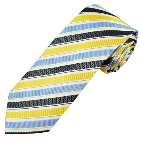 White Light Blue Navy Blue Yellow Striped Luxury Men S Silk Tie