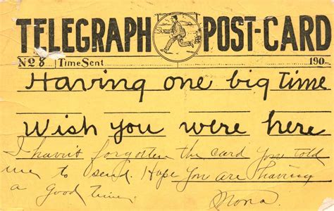 Vintage Postcard 1907 Telegraph Postcard Having One Big Time Wish You