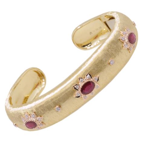 18k Yellow And Rose Gold Art Deco Ruby Diamond Open Bracelet In