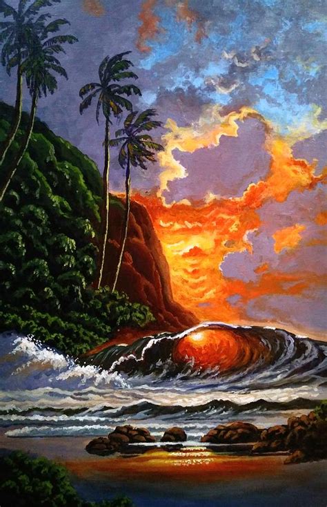 Stormy beach Painting by Ramesh Mahalingam