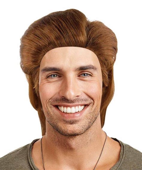 S Brown Mullet Mens Wig Celebrity Cosplay Halloween Synthetic Wig