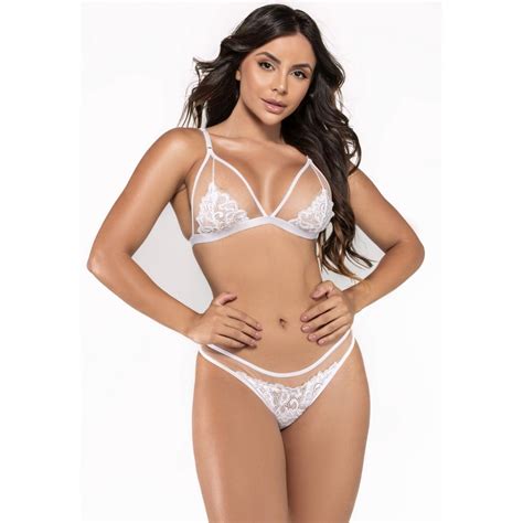 Conjunto De Lingerie Tule E Renda Transparente Sem Bojo Branco Compre