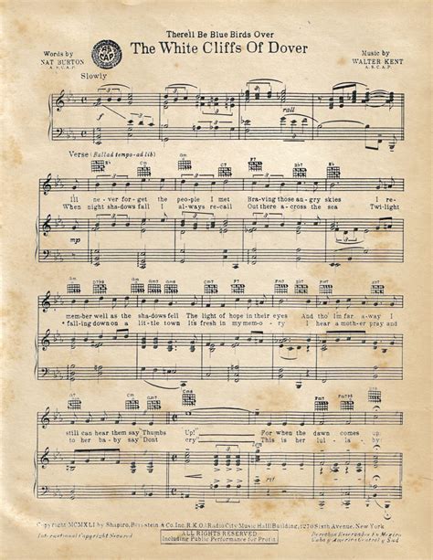 The White Cliffs Of Dover Vintage Sheet Music by GeeWhizDesigns