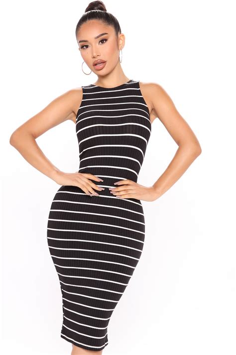 Im Just Your Stripe Midi Dress Black White Fashion Nova Dresses