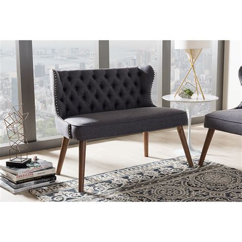 Scarlett Upholstered Nailhead Loveseat Settee Button Tufted Dark