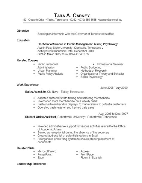 Sample Internship Resume Templates At