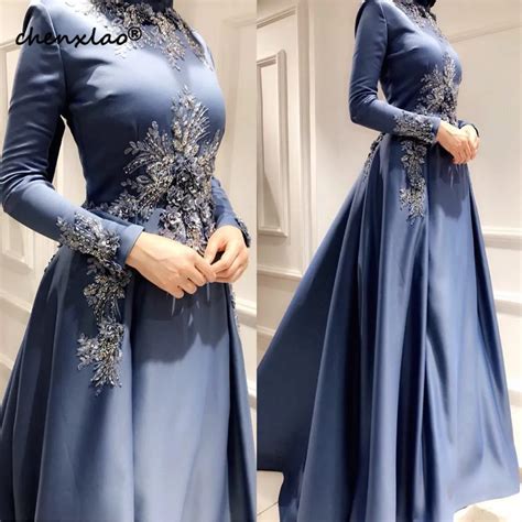 Luxury Dubai Muslim Evening Dress Long Sleeves 2022 Turkey Formal Gown