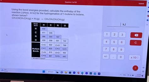 Solved Using The Bond Energies Provided Calculate The