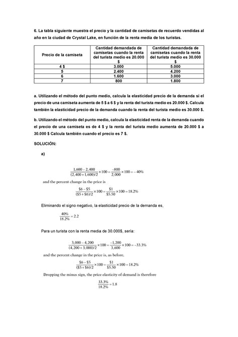 Ejercicios 6 Capítulo 5 Elasticidad Renta La tabla siguiente muestra