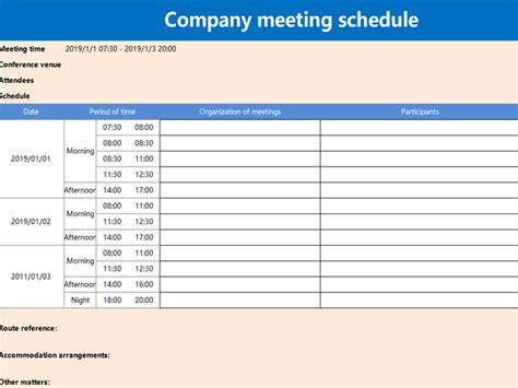 EXCEL Of Company Meeting Schedule Xlsx WPS Free Templates