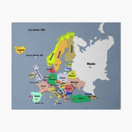 Lámina rígida Mapa de Europa con banderas y nombres de mashmosh