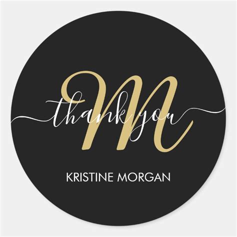 Modern Black Gold Script Monogram Thank You Classic Round Sticker Zazzle