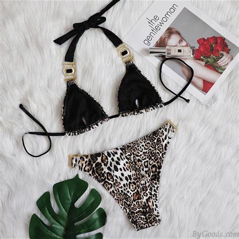 Sexy Leopardo Diamante De Poca Altura Traje De Ba O Bikini Conjunto De