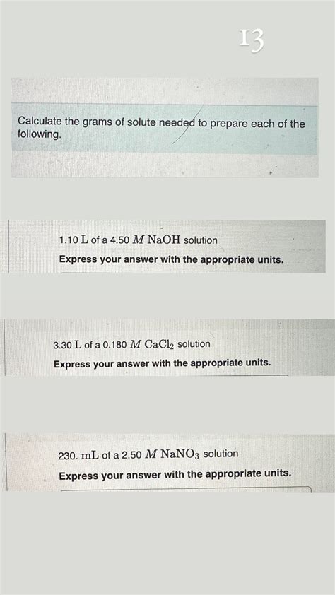 Solved Calculate The Grams Of Solute Needed To Prepare Each Chegg