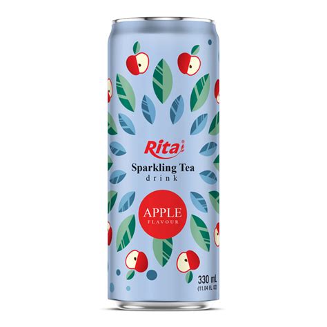 Carbonated Drinks Sparkling Tea Drink With Apple Flavour 330ml Sleek Can