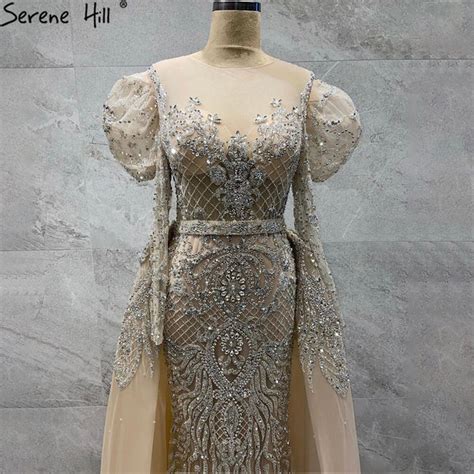 Serene Hill Muslim Nude Silver Mermaid Evening Dresses Gowns 2021