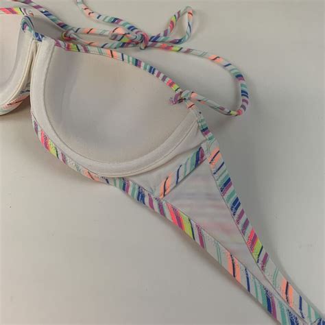 Victorias Secret Bikini Top C Bandeau Striped White Blue Yellow