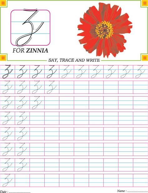 Cursive Capital Letter Z Practice Worksheet Handwriting Classes