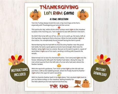 Thanksgiving Left Right Story Printable | Fanny Printable