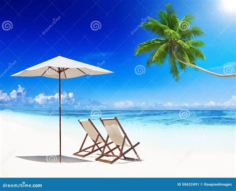 Deck Chairs Tropical Beach Summer Relax Vacation Concept Stock Image