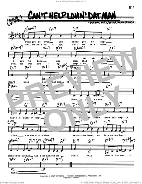 Can T Help Lovin Dat Man Low Voice Sheet Music Real Book With Lyrics