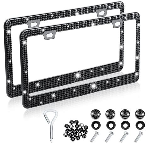 Crystal Diamond Car License Plate Frame Premium Stainless Steel Bling Rhinestone License Plate