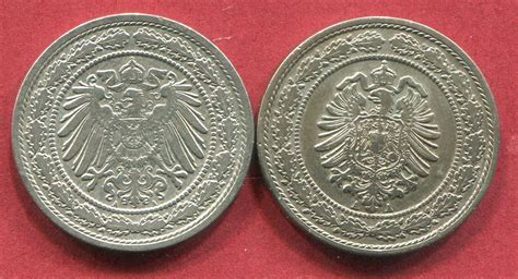 Kaiserreich Deutschland German Empire 2 X 20 Pfennig 1888 1892 A