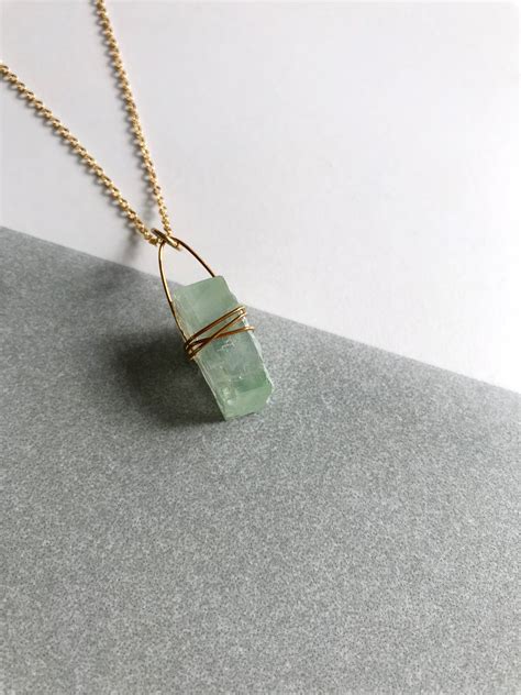 Raw Green Calcite Crystal Necklace Etsy Ireland